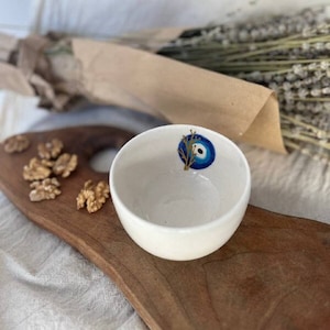 Handmade Evil Eye Mug – Ceramic Coffee Cup with Protection Symbol – Turkish Nazar Talisman Gift