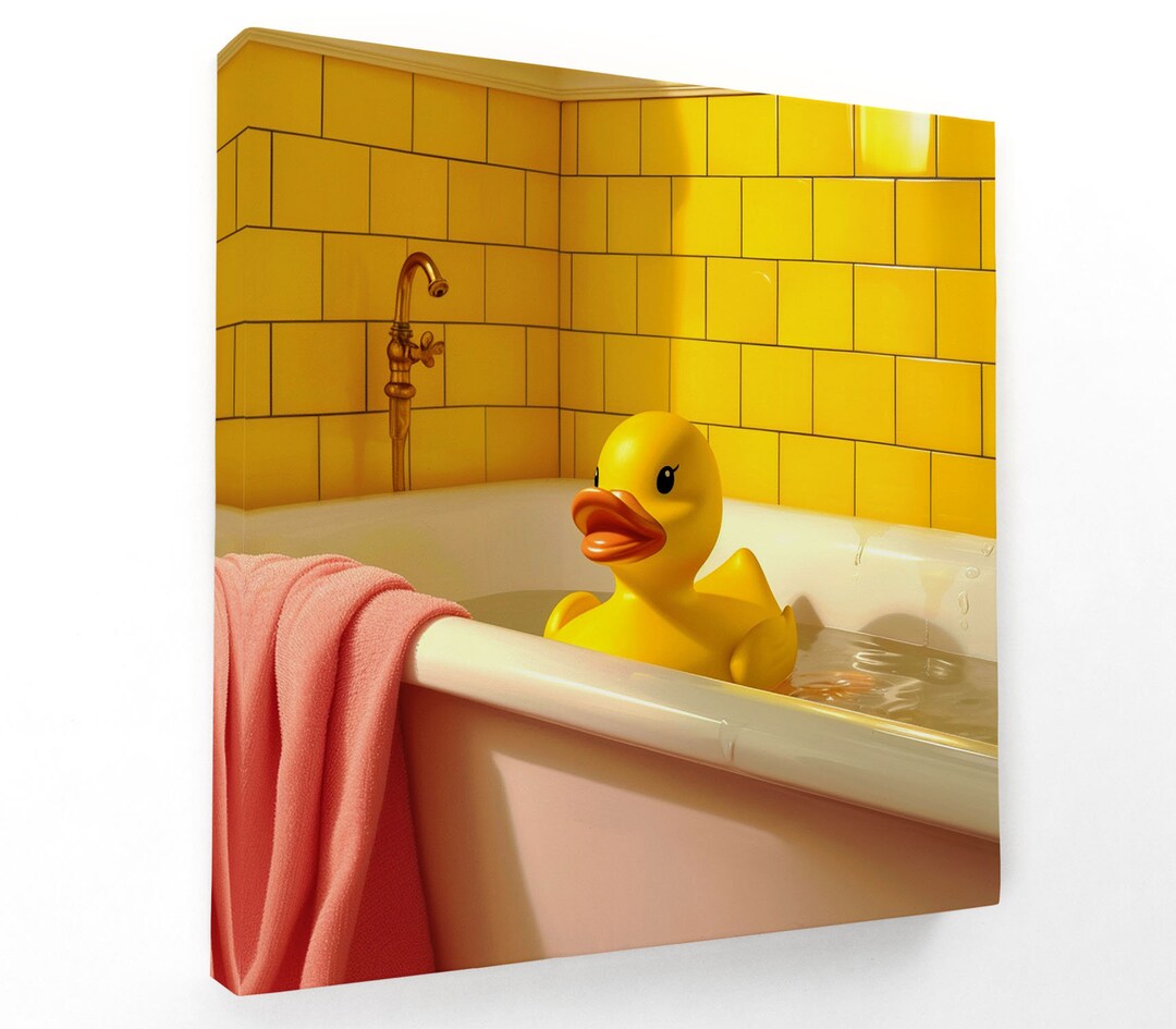 Rubber Duck in Bathtub Yellow Brick Wall Bathroom Wall Art Framed ...