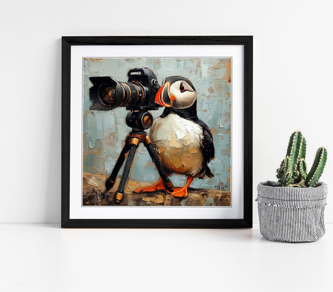 Cute Puffin With a Camera Square Wall Art Framed Picture Print - Etsy