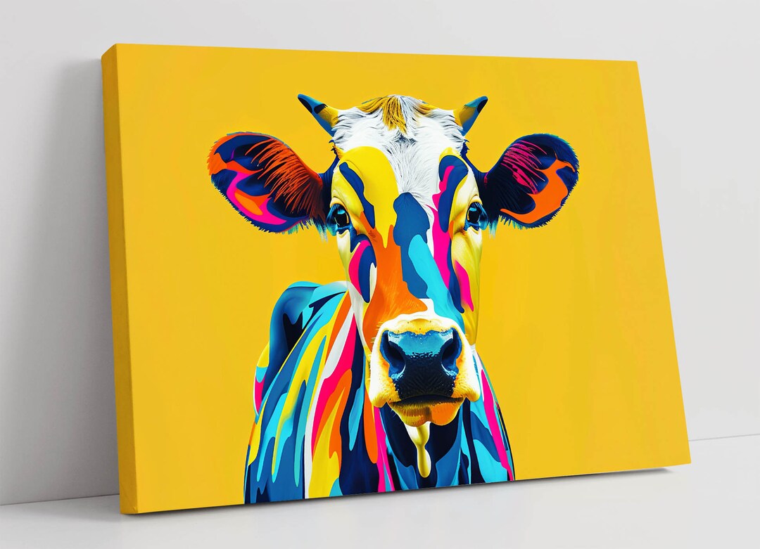 Multi Colour Abstract Cow Yellow Contemporary Decor Wall Art Framed