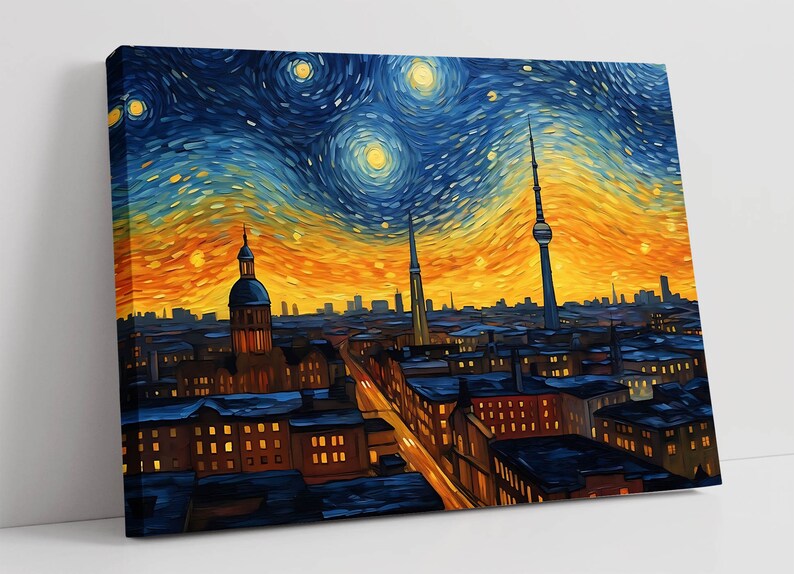 Berlin Sunset Cityscape Starry Night Van Gogh Style Contemporary Decor