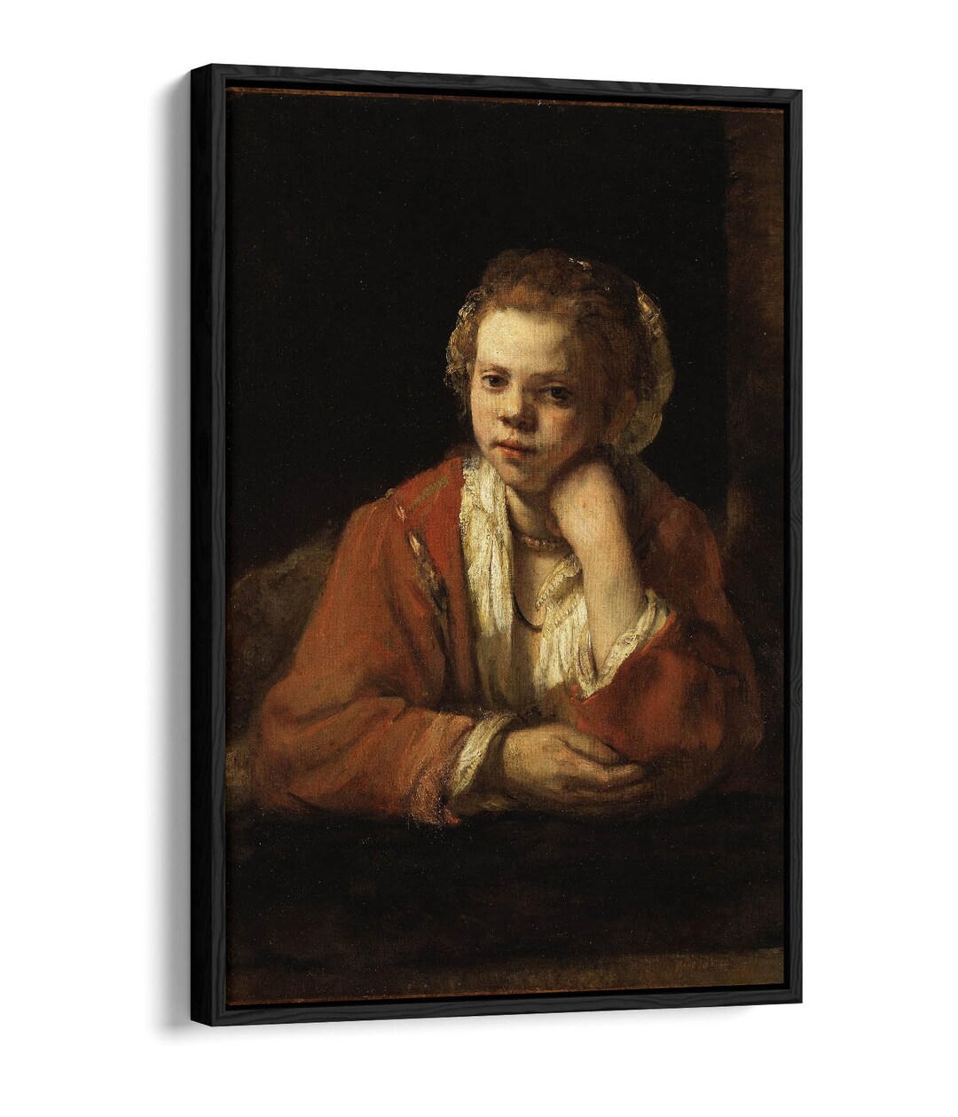 The Kitchen Maid by Rembrandt, Baroque Painting float Effect Framed