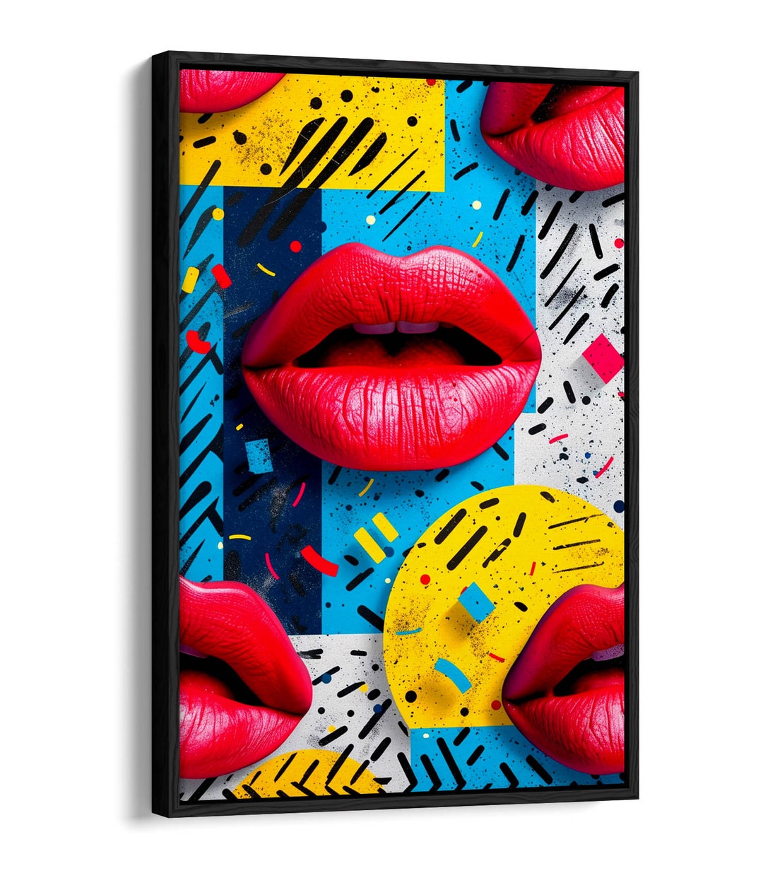 Red Lips Pop Art 80's Style Wall Art Float Effect Framed Canvas Print ...