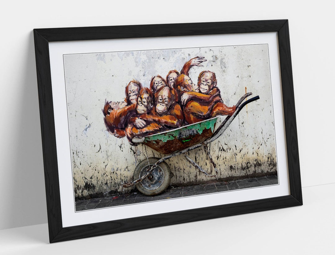 BANKSY WISE MONKEYS on Wheelbarrow Wall Art Picture Framed Art Print - Etsy