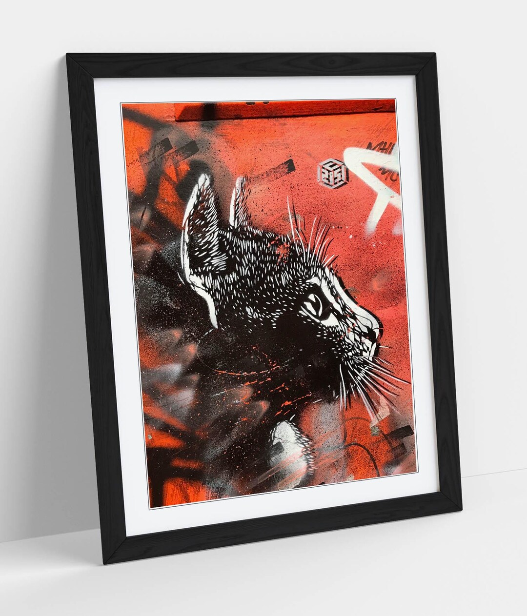 Black Cat Graffiti Street Art, RED Wall Art Picture Framed Print Home ...