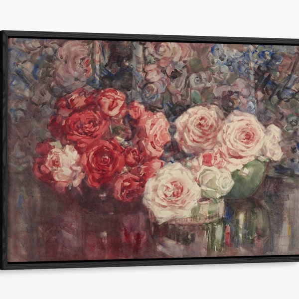 Margaret Stoddart, Roses -wall art Float Effect framed canvas print home bedroom decor