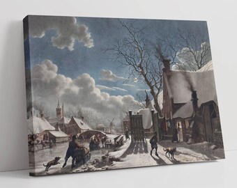 Jacob Cats, Winter Night in a Dutch Town -wall art framed canvas picture print wall hanging decor