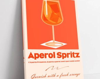 Aperol Spritz Cocktail Poster, Classy Retro Style -wall art framed canvas picture print wall hanging decor