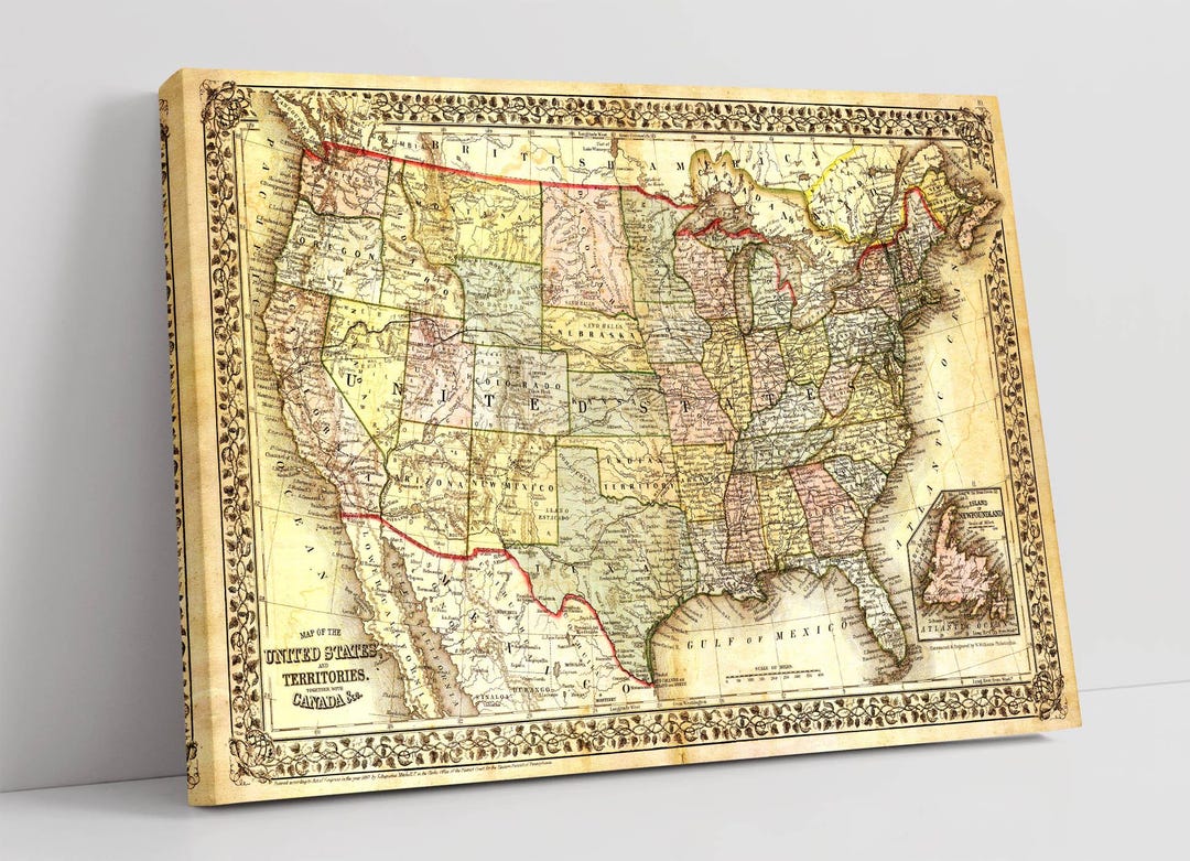 Vintage USA Map of America -wall Art Framed Canvas Picture Print Wall ...