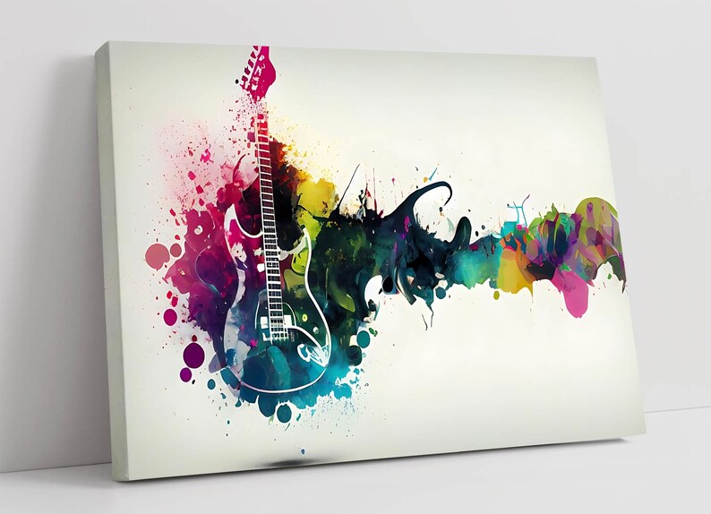 Colourful Abstract Guitar Music Contemporary Decor Wall Art Framed