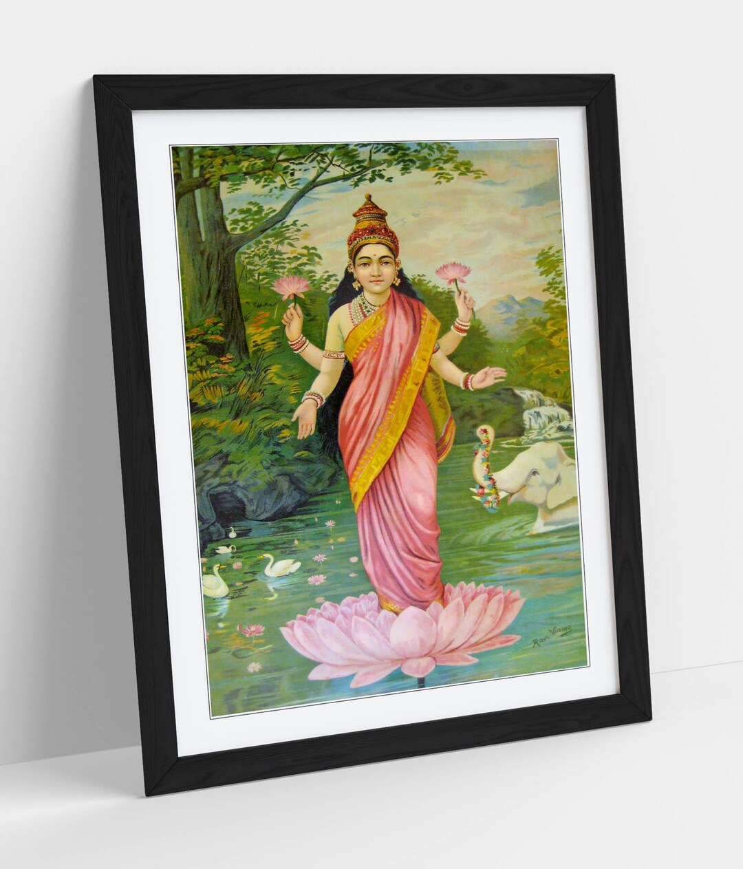 Mahalakshmi Ravi Lakshmi by Raja Ravi Varma, Hindu Goddess Painting -wall Art Picture ...