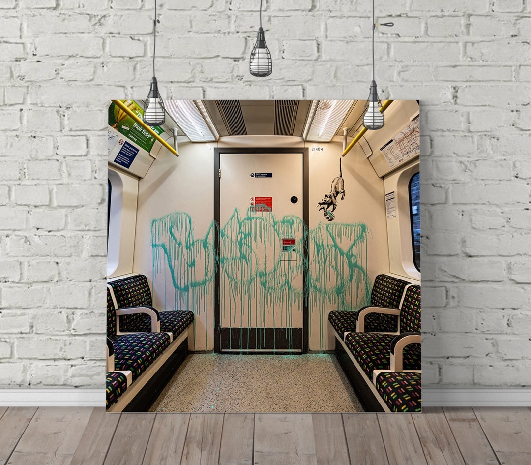 Banksy Subway Graffiti Stunning Framed Square Canvas Art Print