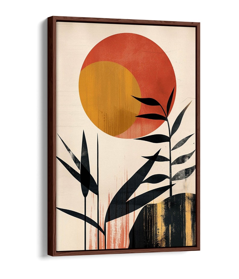 Sun and Plants Boho Minimalist Home Decor Wandbild FloatEffekt gerahmt