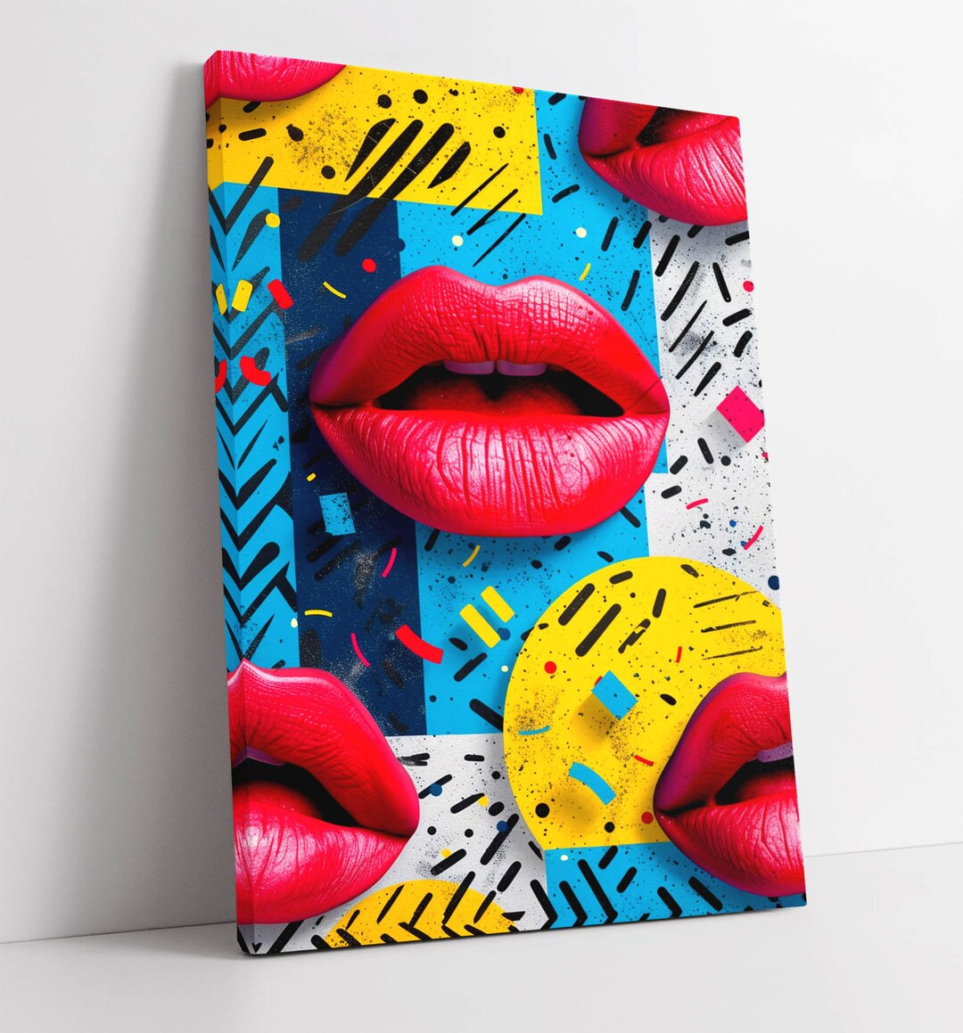 Red Lips Pop Art 80's Style Wall Art Framed Canvas Picture Print Wall ...