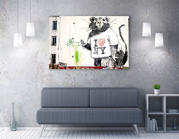 BANKSY I LOVE NY Rat Wall Art Canvas Picture Print Wall BANKSY I LOVE NY Rat Wall Art Canvas Picture Print Wall