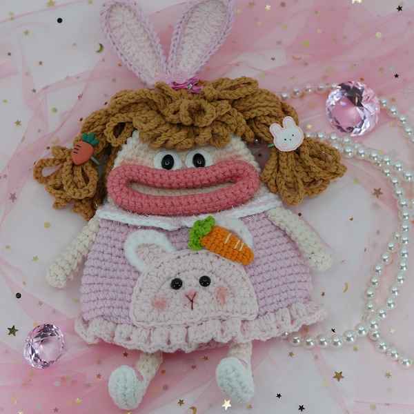 Porte-monnaie au crochet Nanalulu pour téléphone portable - Berbère kawaii le lapin rose B pour les enfants avec de grandes oreilles Super mignon, porte-monnaie à bandoulière, sacs à bandoulière