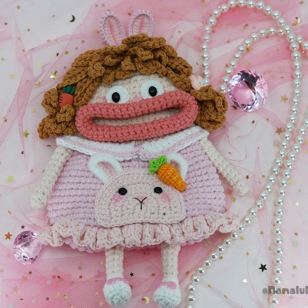 Nanalulu Crochet Cellphone Purses - Kawaii Berber the Pink Bunny Super Cute, Crossbody Purse, Shoulder Bags, Great Gift for any Occasions!