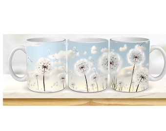 3D Dandelion Flower Mug, Ceramic Mug 11oz, White Wild Floral Mug, 3D coffee Mug, floral coffee mug, 3d flower mug, Mother's Day mug