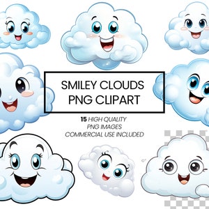 Happy Smiley Clouds Clipart: 15 High-quality PNG Files (4096x4096 Px ...