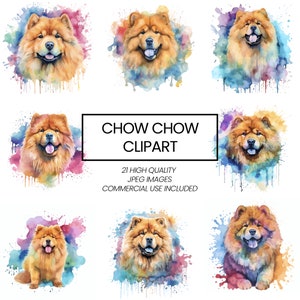 Chow Chow Clipart - 21 High Quality JPGs - Digital Crafts, Scrapbooking, Watercolor Clipart -Commercial Use -Instant Download