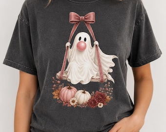 Ghost Swing PNG, Bubble Gum Ghost PNG, Coquette Halloween Ghost, Pink Pumpkin Fall Sublimation, Girly Spooky Season Shirt Design