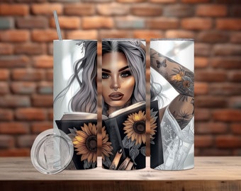 Sunflower Gothic Tumbler wrap, 20oz Skinny Straight Tumbler Sublimation Design Templates, Gothic Girl, Spring Tumbler PNG, Digital Download