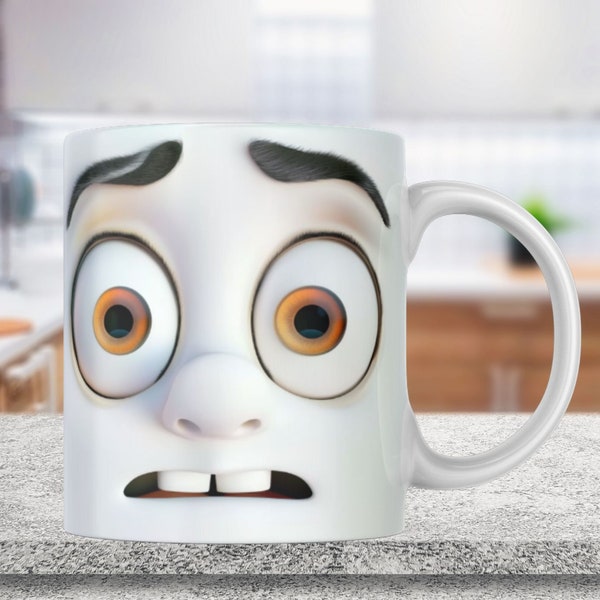 3D Funny Face Mug Wrap 11oz & 15oz Mug Template, Flower Mug Sublimation Design Mug Wrap Template PNG, 3D mug Wrap, Instant Digital Download