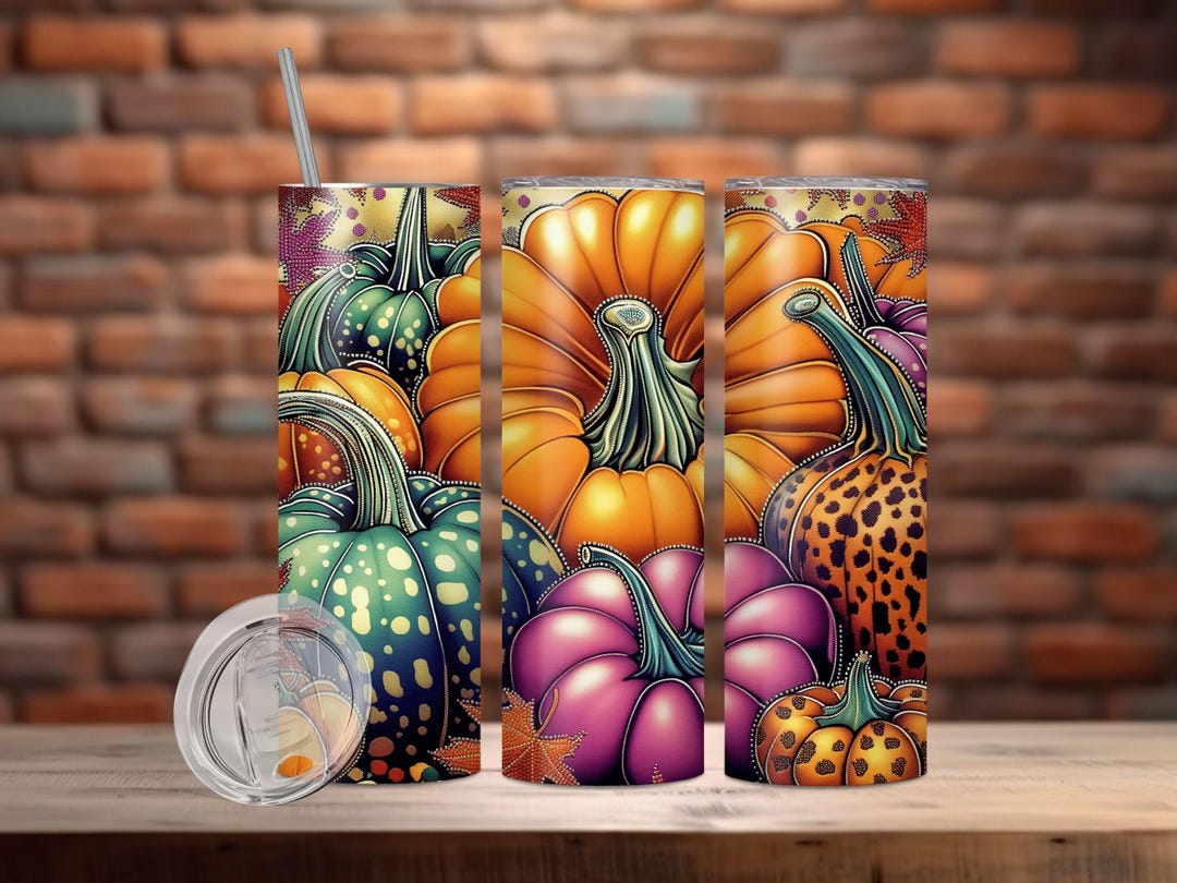 Fall Pumpkins Tumbler Wrap, 20 Oz Skinny Tumbler Sublimation Design ...