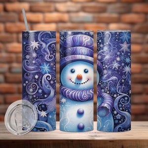 Christmas Snowman Tumbler Wrap, 20 Oz and 30oz Snowman Sublimation Tumbler PNG & SVG Design, Snowflakes Tumbler Design Digital File Download