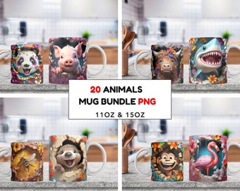 Paquete de envoltura de taza 3D, envoltura de taza de animal 3D, envoltura de taza de playa 3D, envoltura de taza de gato 3D, paquete de taza PNG de taza de 11 oz y 15 oz, sublimación de taza floral 3D, tazas 3D