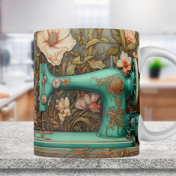 3D Sewing Machine Mug Wrap, 11oz & 15oz Mug Template, Mug Press Design, Mug Wrap Template, 3d Mug, Coffee Mug Wrap, Mug Design,3d mug bundle