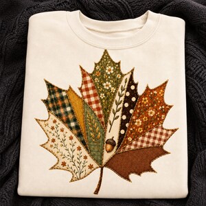 Patchwork Maple Leaf PNG, Quilted Autumn Leaf Sublimation, Floral Plaid Fall Shirt Design, Rustic Thanksgiving Digital Download