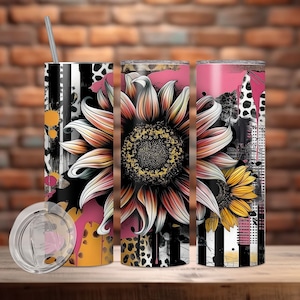 Sunflower Cow Print 20oz Skinny Tumbler Wrap, Sublimation Design, Western Mama Tumbler Wrap PNG, western tumbler wrap, Digital Download PNG