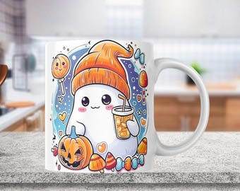 Halloween Spooky Ghost Coffee Mug Wrap Sublimation Design 11oz & 15oz, Cute Halloween Sublimation Design, Pumpkins Mug Sublimation, Download