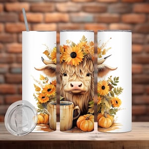 Emballage gobelet vache Highland, Emballage gobelet automne, gobelet citrouille, Emballage gobelet vache, gobelet emballage sublimation, Emballage gobelet mince 20 oz et 30 oz