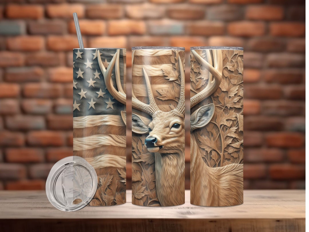 3D Deer American Flag 20 Oz and 30 Oz Skinny Tumbler Sublimation Design ...