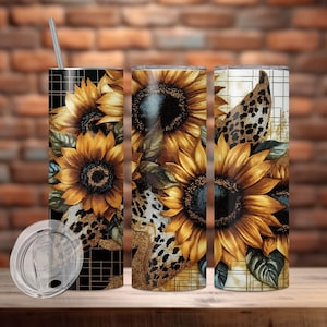 Leopard Print Png, Sunflower Tumbler Wrap, Sublimation Design, 20oz Skinny, PNG, Sunflower Png, Floral Tumbler Sublimation, Digital Download