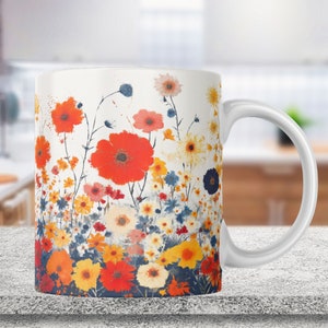 Wildflowers Mug Sublimation Design, Watercolor Floral 11oz Mug Wraps PNG, Floral Mug, Spring Mug Template, Instant Designs Digital Download