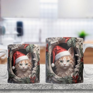 3D Cat Hole in a Wall Mug Wrap, 11oz & 15oz Mug Wrap Template PNG, Instant Digital Download, Mug Sublimation PNG, 3D Christmas Mug Design