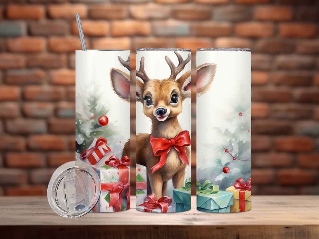 Christmas Reindeer Tumbler 20 Oz Skinny Tumbler Sublimation Design ...