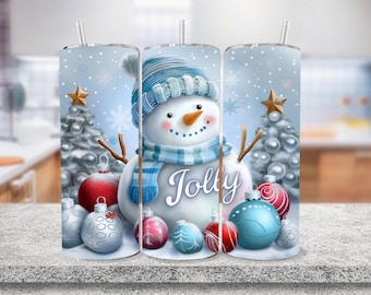 Jolly Snowman Tumbler Wrap, 20oz Skinny Tumbler wrap, Christmas Snowman, Snowman Tumbler, Festive Snowman Sublimation png, Digital Download