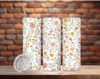 Wildflowers Tumbler Wrap Png | 20 oz Dainty Floral Tumbler Png | Embroidered Floral Tumbler Wrap | Boho Tumbler Wrap Png | Floral Tumbler
