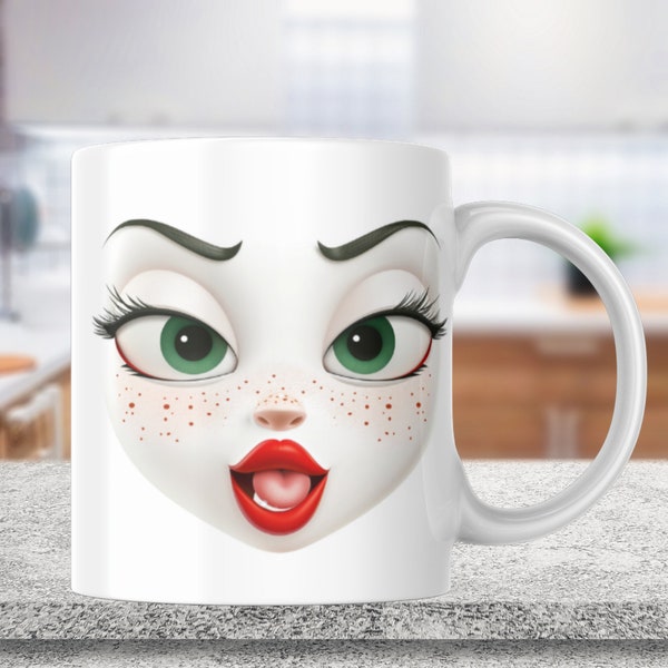 3D Funny Face Mug Wrap, 11oz & 15oz Mug Template, Flower Mug Sublimation Design Mug Wrap Template PNG, 3D Mugs, Instant Digital Download