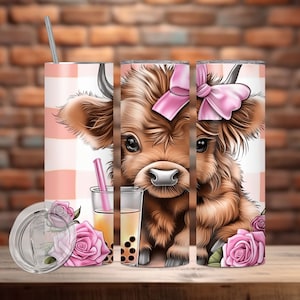 Emballage de gobelet à café glacé vache Highland, 20 oz design de gobelet à sublimation maigre, conception de sublimation de vache Highland, gobelet 20 oz PNG, téléchargements