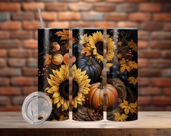 Sublimation d'emballage floral bohème d'automne, téléchargement numérique de conception de sublimation de gobelet maigre 20 oz et 30 oz, gobelet d'automne, floral d'automne png thumbnail