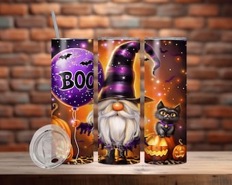 Halloween-kabouter 20 oz beker wrap Halloween beker wrap 20 oz magere beker PNG sublimatie ontwerp kabouter beker wrap, digitale download