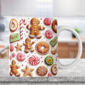 Opakowanie na kubek z piernikowym piernikiem, opakowanie na kubek z piernikowym ludzikiem i pączkami, sublimacja, PNG, opakowanie na kubek do kawy 11 uncji i 15 uncji, pobieranie cyfrowe