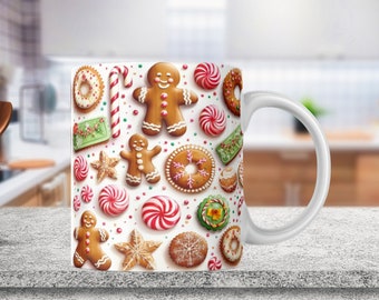 Gingerbread Christmas Mug Wrap, Gingerbread Man and Donuts Mug Wrap Sublimation Design PNG, 11oz and 15oz Coffee Mug Wrap, Digital Download