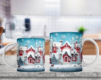 3D Christmas Mug 11 oz & 15 oz   Wrap Sublimation Design, Christmas mug, Circuit Mug Press Designs, mug template, Instant Digital Download