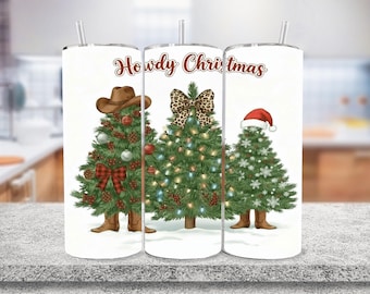 Christmas Tree Tumbler PNG,  Country Western Christmas Tumbler Wrap, 20oz Skinny Tumbler PNG, Western Cowboy Christmas Sublimation Design